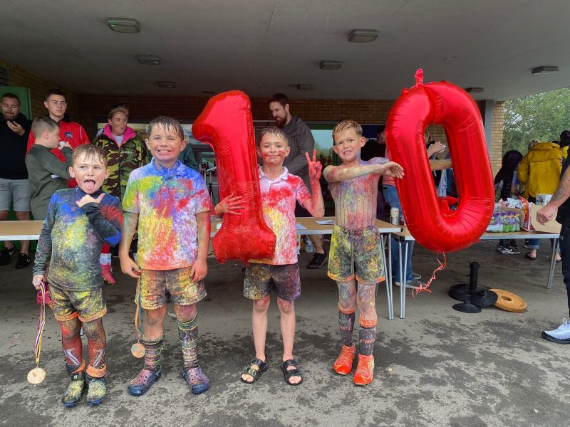 Watermore Primary School pupils after the rainbow run