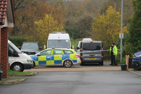 Police sealed off the end of Apple grove in Lyde Green after the remains were found nearby