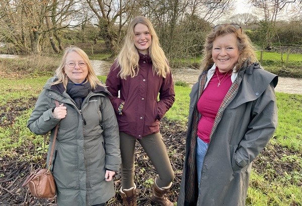 Frampton Cotterell Parish Council clerk Linda Squire, climate and nature officer Daisy Finniear and chair Linda Williams on a riverside site the council has bought at auction.